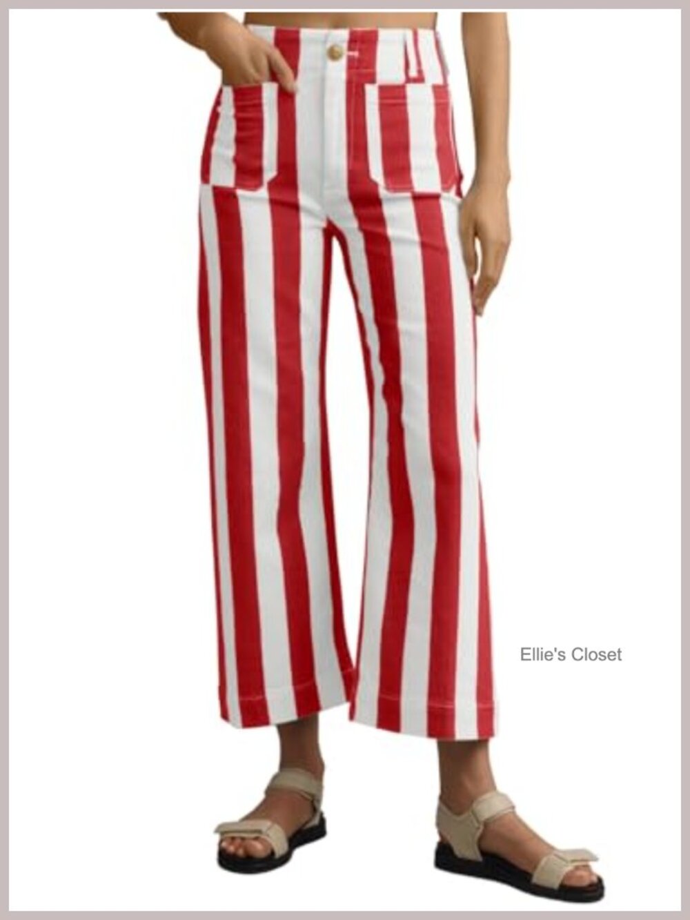 High Waisted Cropped Striped Wide Leg Denim Jeans